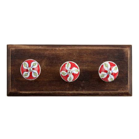 Hibiscus Green Flower Ceramic Wooden Hooks